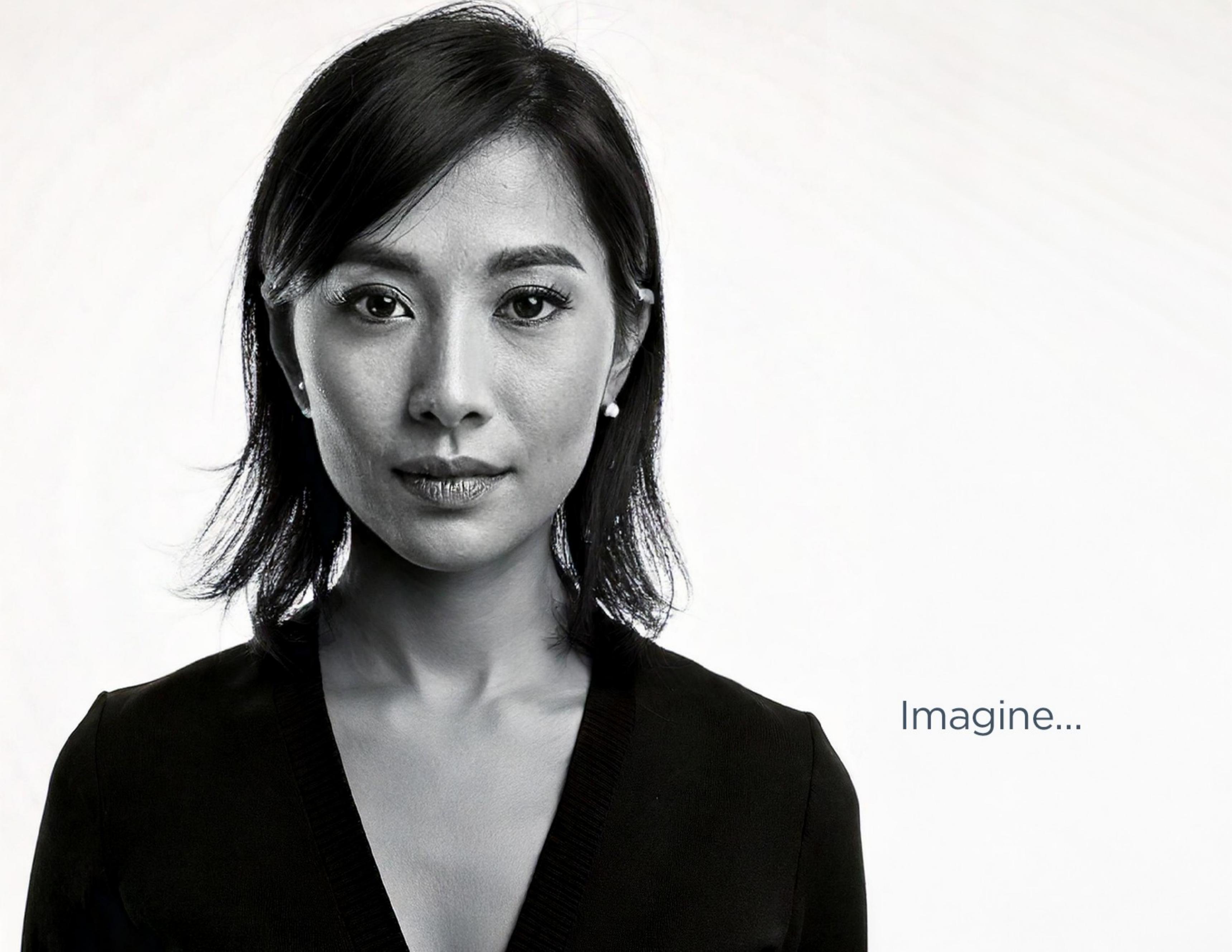Slide 1 — black and white portrait with the word Imagine