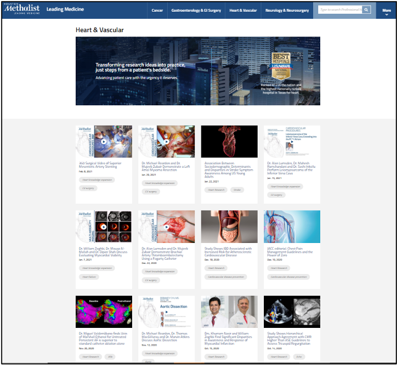 Houston Methodist Heart & Vascular website — clinical content and research hub