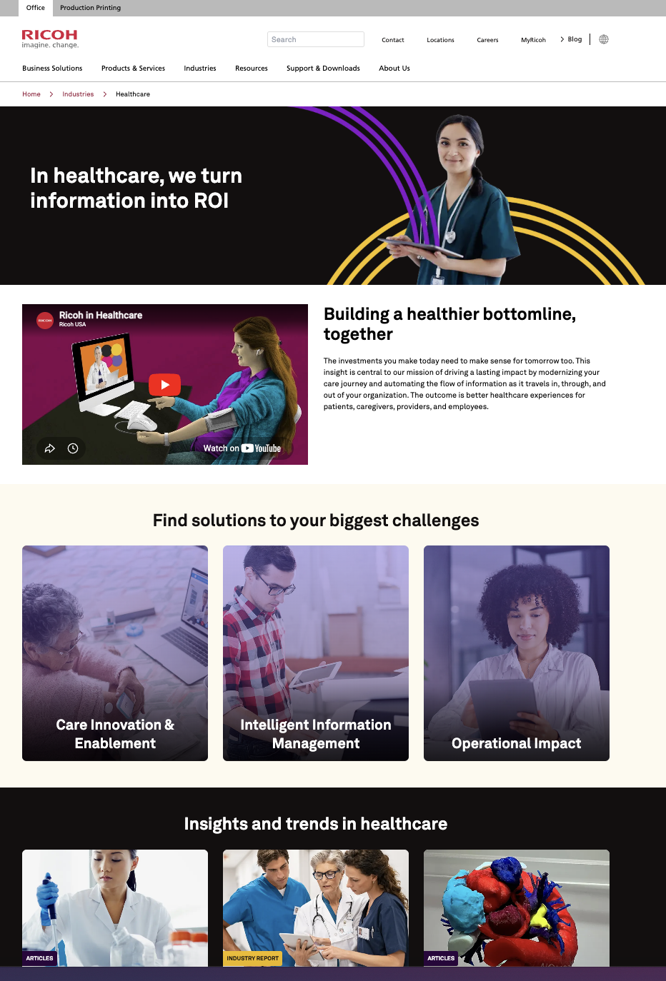 Ricoh Healthcare website — In healthcare, we turn information into ROI